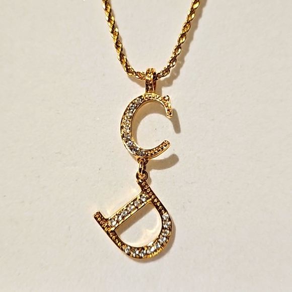 Dior 18k Gold Crystal CD Logo Necklace Vintage - Picture 1 of 5